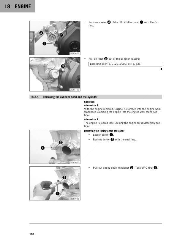 KTM 350 EXC Motorcycle Service Manual sample page showing repair procedures