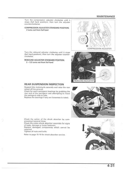 Honda CBR 600 R Motorcycle Service Manual sample page showing repair procedures