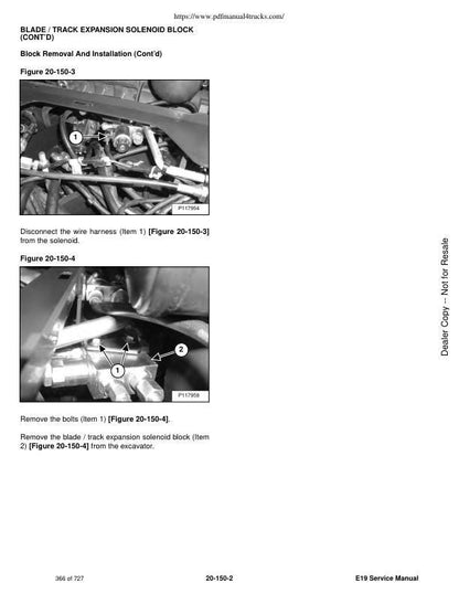 Bobcat E19 Compact Excavator Service Manual sample page with service data and tables