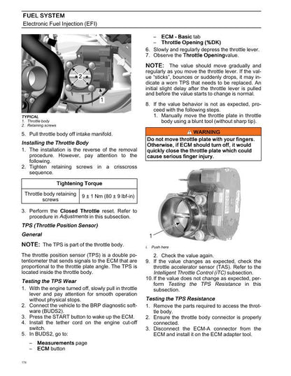 Seadoo GTX RXT Wake Pro Fish Pro Service Manual sample page with diagrams and specifications