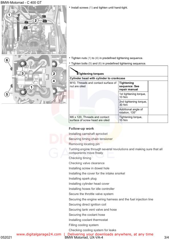 BMW C400 GT K08 Motorcycle Service Manual table of contents