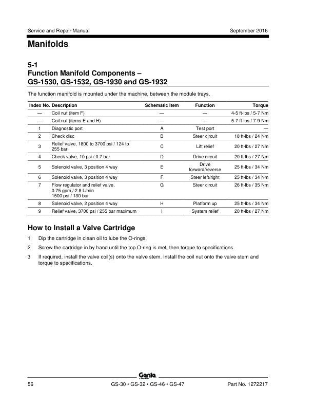 Genie  GS 1530-4047 Scissor Lift Service Manual sample page with diagrams and specifications