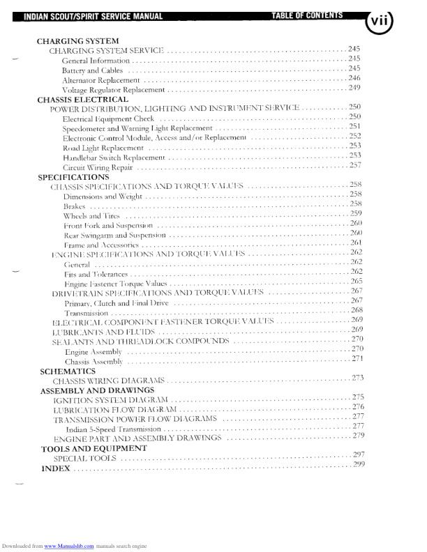 Indian Scout Centennial Springfield Deluxe Motorcycle Service Manual sample page with technical illustrations