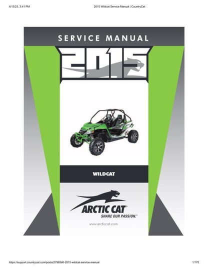 Arctic Cat Wildcat UTV Service Manual factory service manual title page
