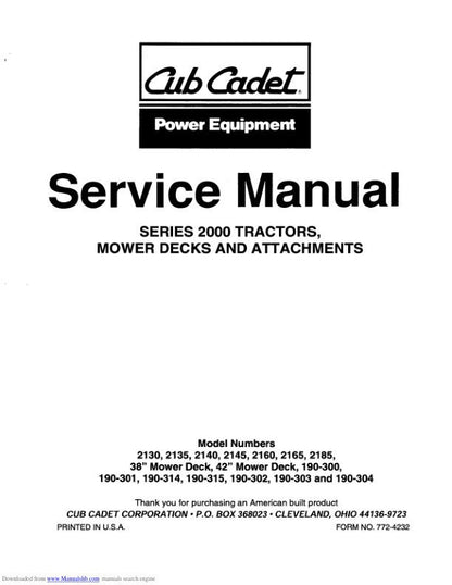 Cub Cadet 2000 Mower Service Manual factory service manual title page
