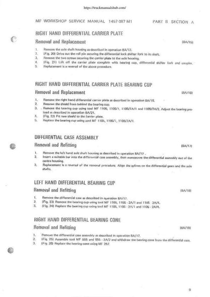 Massey Ferguson 50b Tractor Service Manual sample page with technical illustrations