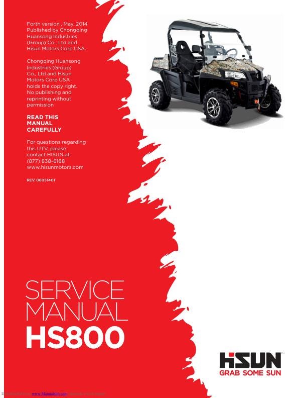 HiSun HS800 UTV Service Manual factory service manual title page