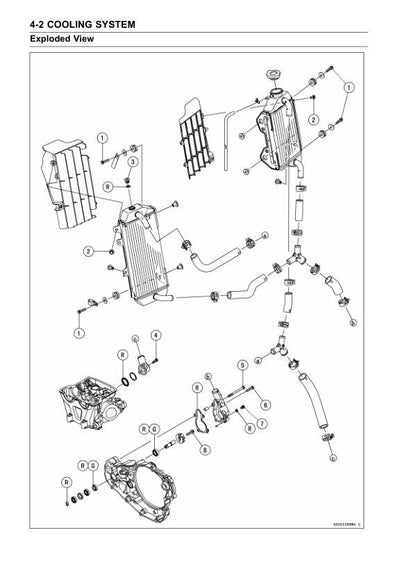 Kawasaki KX450F Motorcycle Service Manual sample page with service data and tables