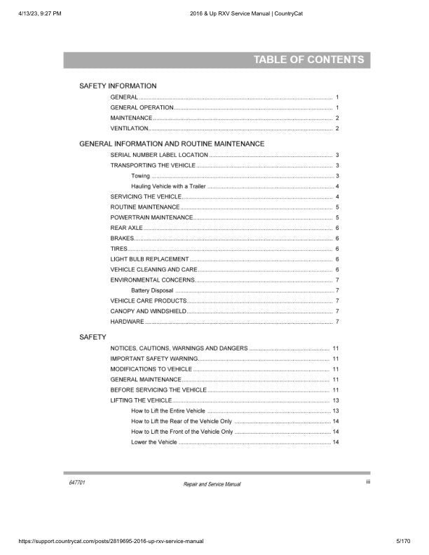 EZGO RXV Electric 48V Golf Cart Service Manual sample page with diagrams and specifications