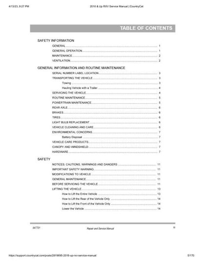 EZGO RXV Electric 48V Golf Cart Service Manual sample page with diagrams and specifications