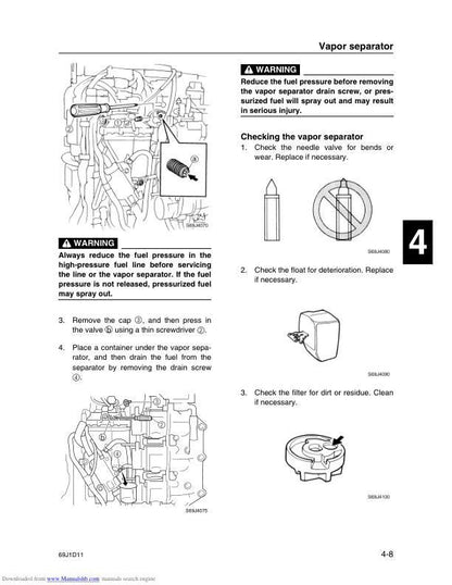 Yamaha 200C 225C Outboard Service Manual sample page with diagrams and specifications