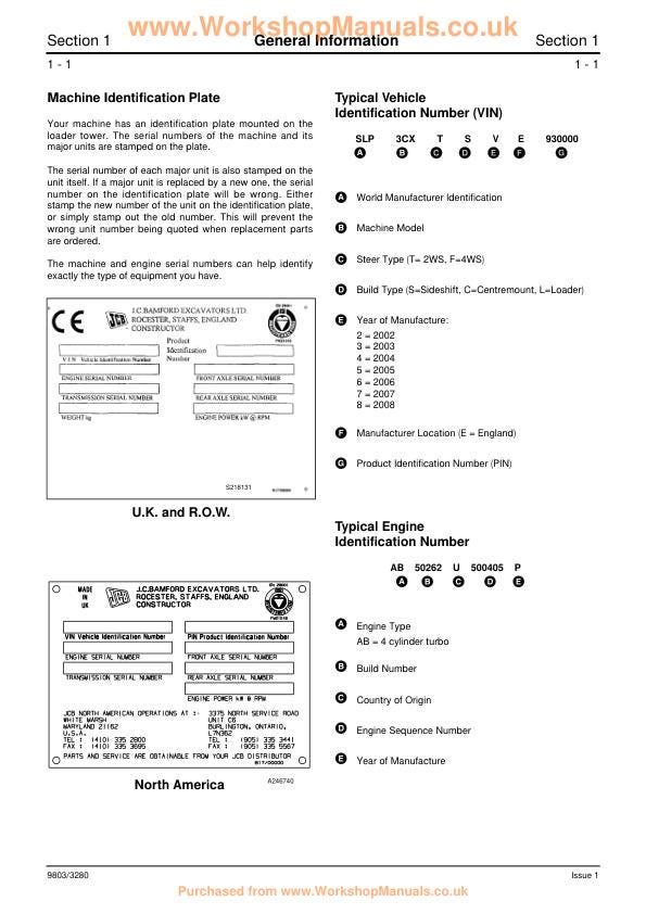 JCB 3CX 4CX 214e 214 215 217 Backhoe Loader Service Manual table of contents