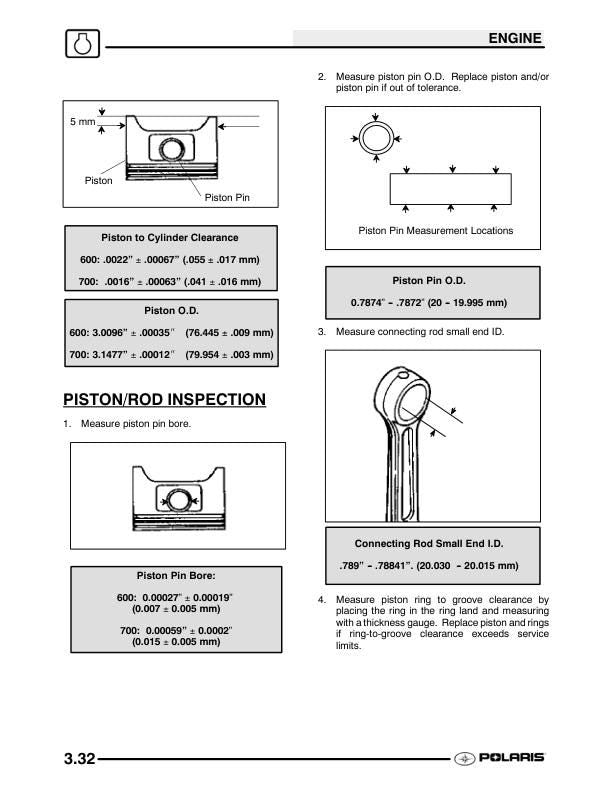 Polaris Sportsman 600 ATV Service Manual sample page with diagrams and specifications