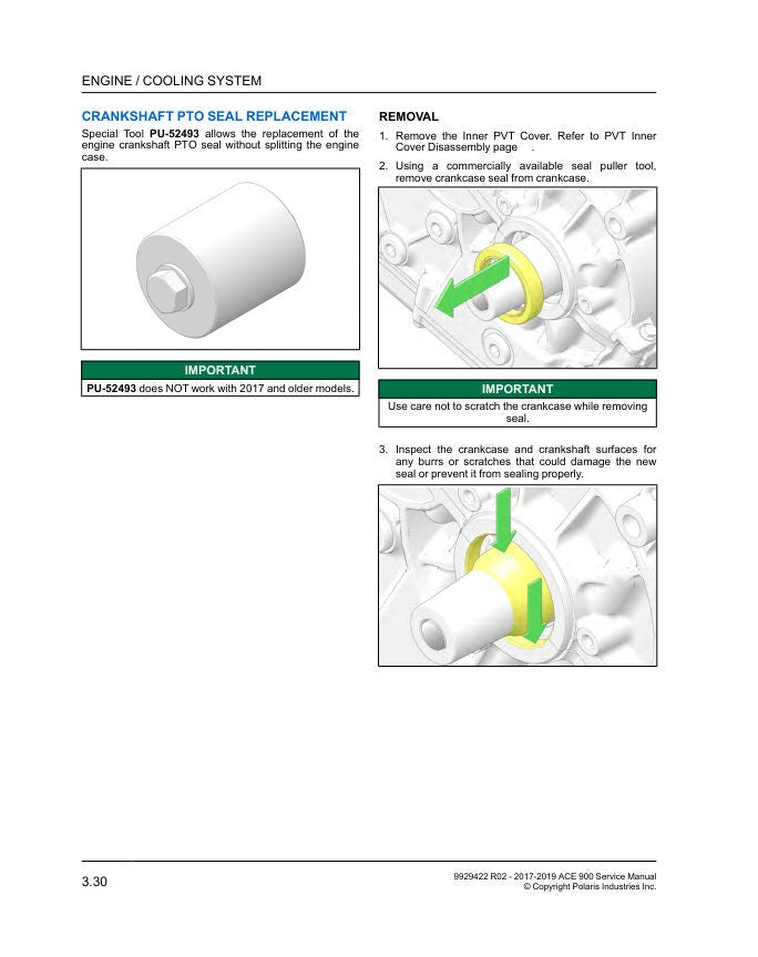 Polaris ACE 900 UTV Service Manual sample page with diagrams and specifications