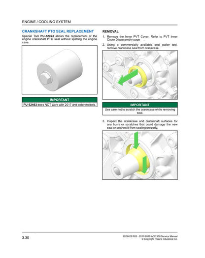 Polaris ACE 900 UTV Service Manual sample page with diagrams and specifications