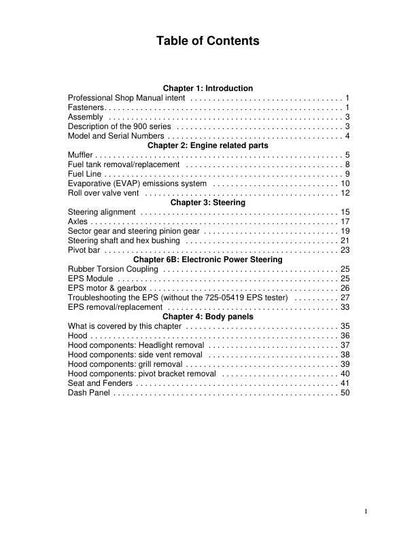 Cub Cadet LTX 1000 Tractor Service Manual table of contents
