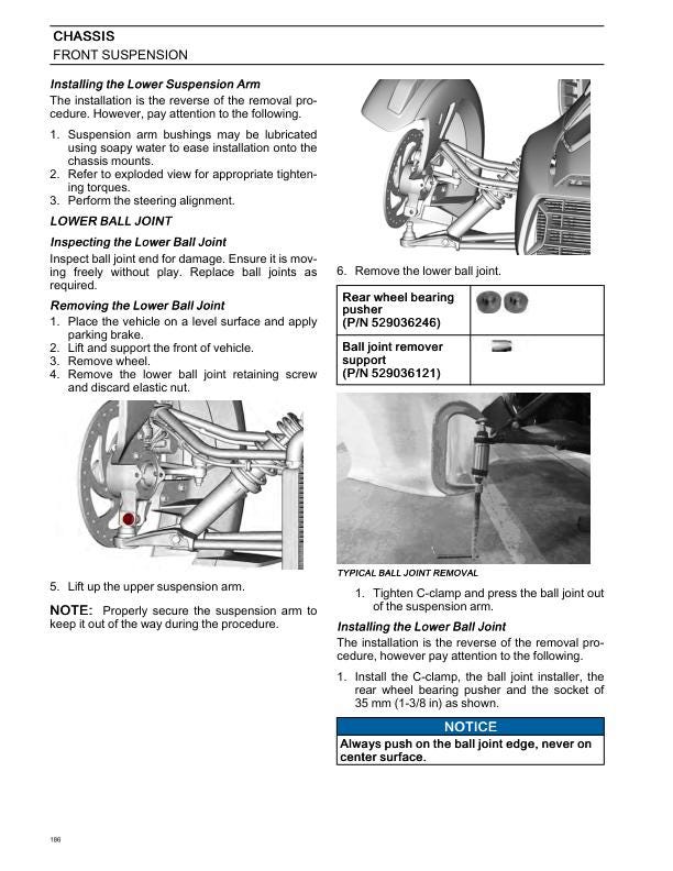 Can-Am Ryker Series Motorcycle Service Manual sample page with service data and tables