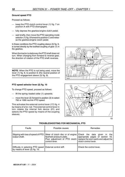 New Holland TD 60 70 80 90 95 Tractor Service Manual sample page with service data and tables
