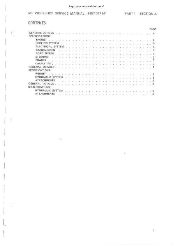 Massey Ferguson 50b Tractor Service Manual table of contents