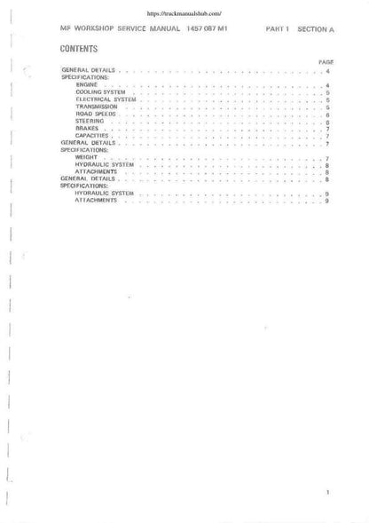 Massey Ferguson 50b Tractor Service Manual table of contents