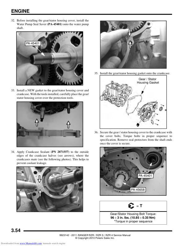 Polaris RZR 800 RZR-S RZR-4 UTV Service Manual sample page showing repair procedures