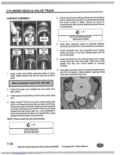 Indian Chief Classic Bomber Roadmaster Motorcycle Service Manual sample page with diagrams and specifications