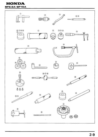 Honda BF9.9A BF15A Outboard Service Manual table of contents