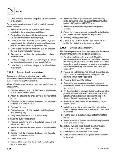Caterpillar TL 1055 1255 Telehandler Service Manual sample page with diagrams and specifications
