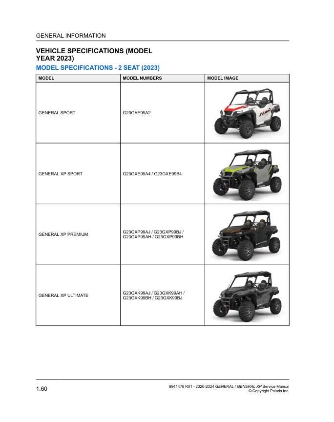 Polaris GENERAL XP XP4 UTV Service Manual sample page from service manual