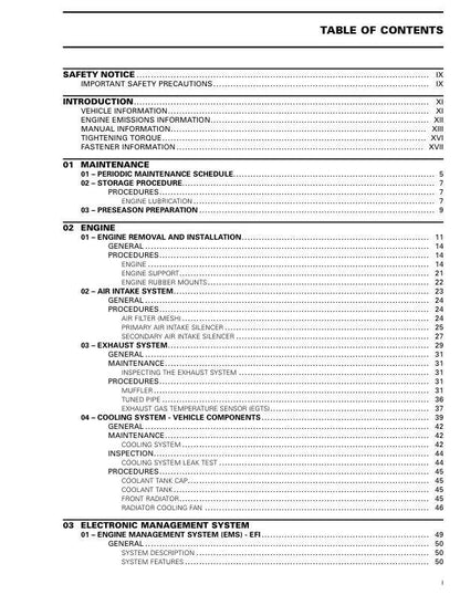Skidoo Backcountry Snowmobile Service Manual table of contents