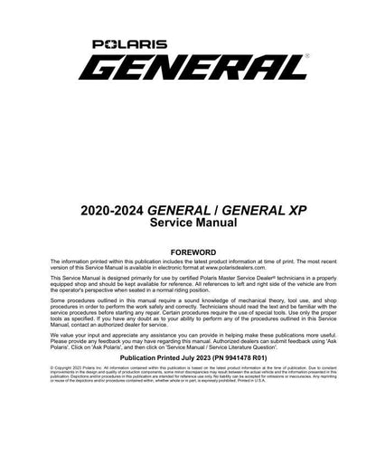 Polaris GENERAL XP XP4 UTV Service Manual factory service manual title page
