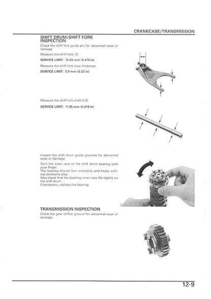 Honda CBR 600 R Motorcycle Service Manual sample page with service data and tables