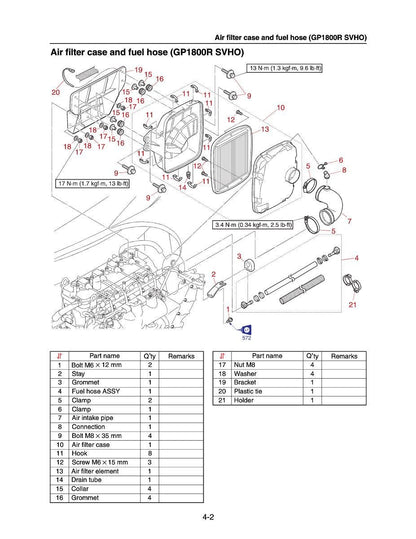 Yamaha Waverunner GP1800R Service Manual sample page with diagrams and specifications