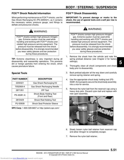 Polaris RZR 900 EPS XP XP4 UTV Service Manual sample page from the repair manual