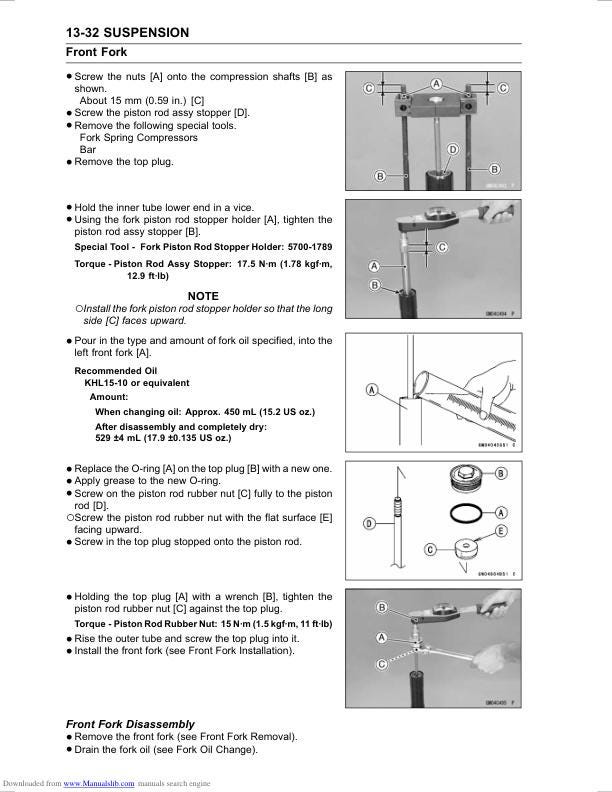 Kawasaki Z800 Motorcycle Service Manual sample page with service data and tables