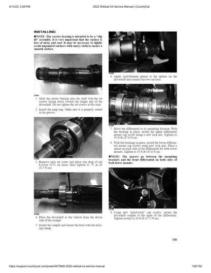 Arctic Cat Wildcat XX UTV Service Manual sample page with service data and tables