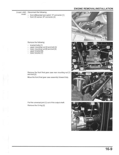 Honda Pioneer SXS 1000 UTV Service Manual sample page with service data and tables