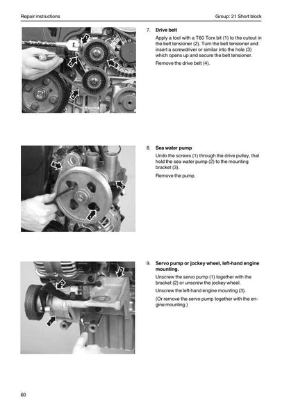 Volvo Penta D3 110i 130i 160i 190i A/B Engine Service Manual sample page with technical illustrations