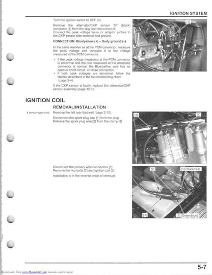 Honda Pioneer SXS700 M2 M4 UTV Service Manual sample page with diagrams and specifications