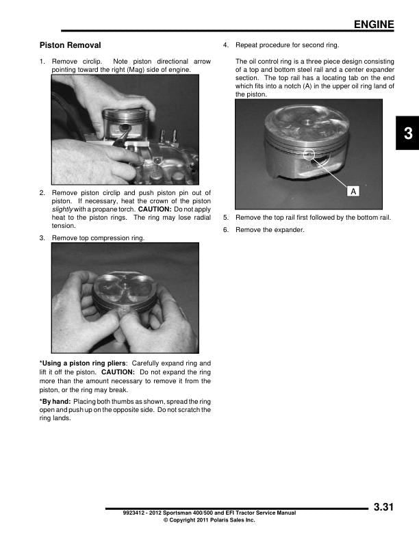 Polaris Sportsman 400 ATV Service Manual table of contents