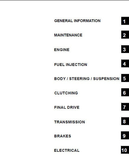 Polaris Ranger XP 700 UTV Service Manual table of contents