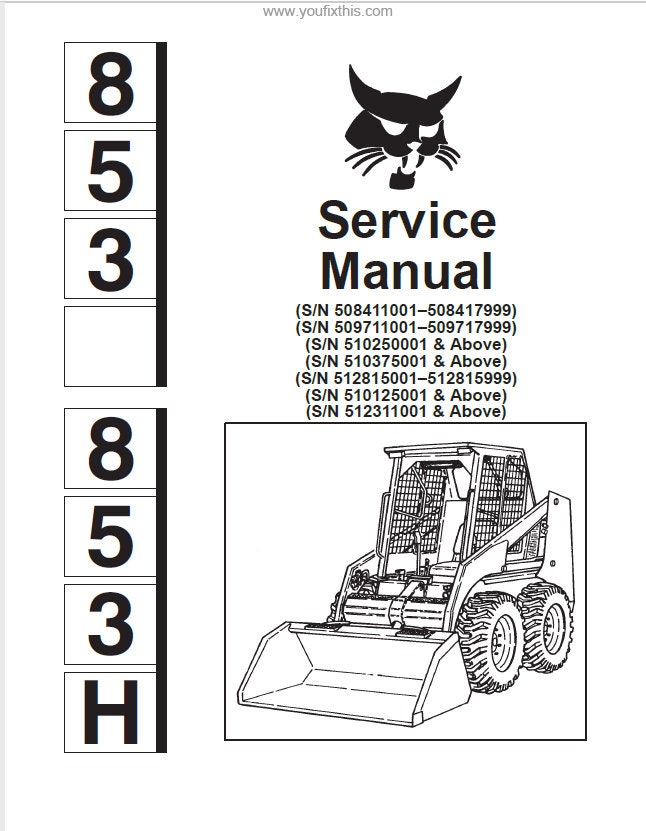 Bobcat 853 Skid Steer Loader Service Manual factory service manual title page