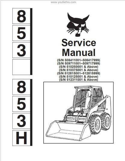 Bobcat 853 Skid Steer Loader Service Manual factory service manual title page