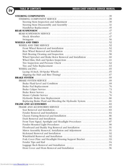 Indian Chief Vintage Deluxe Roadmaster Springfield Motorcycle Service sample page from service manual
