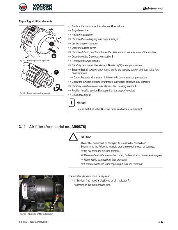 Wacker Neuson 803 Track Excavator Service Manual sample page with technical illustrations