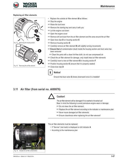 Wacker Neuson 803 Track Excavator Service Manual sample page with technical illustrations