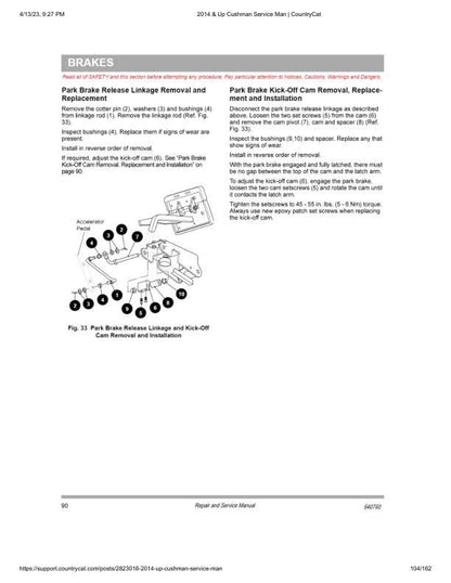 Cushman Hauler Pro X 72V Service Manual sample page with diagrams and specifications