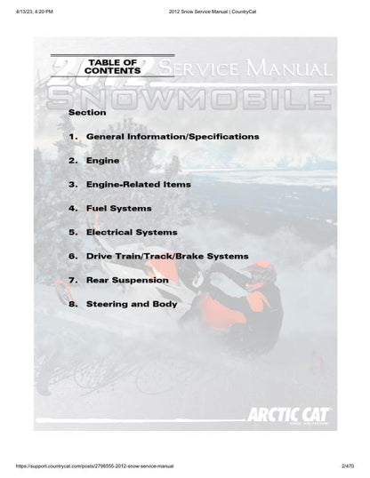 Arctic Cat Bearcat F5 F800 F1100 T570 TZ1 XF M Snowmobile Service factory service manual title page