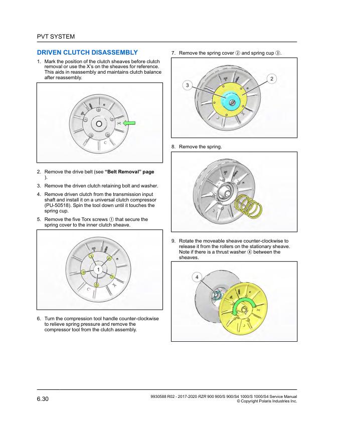 Polaris RZR 900 1000 UTV Service Manual sample page showing repair procedures