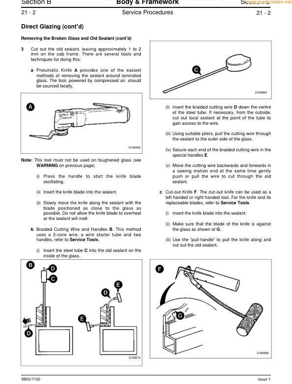 JCB 2CX Backhoe Loader Service Manual sample page with diagrams and specifications